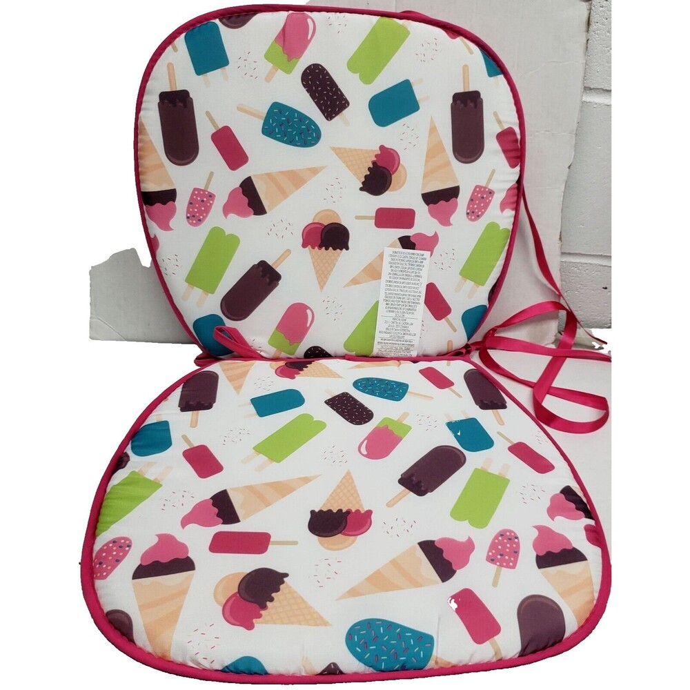 Set of 2 SAME CHAIR PADS CUSHIONS w/pink ties,15"x15", ICES & ICE CREAM BARS, BH